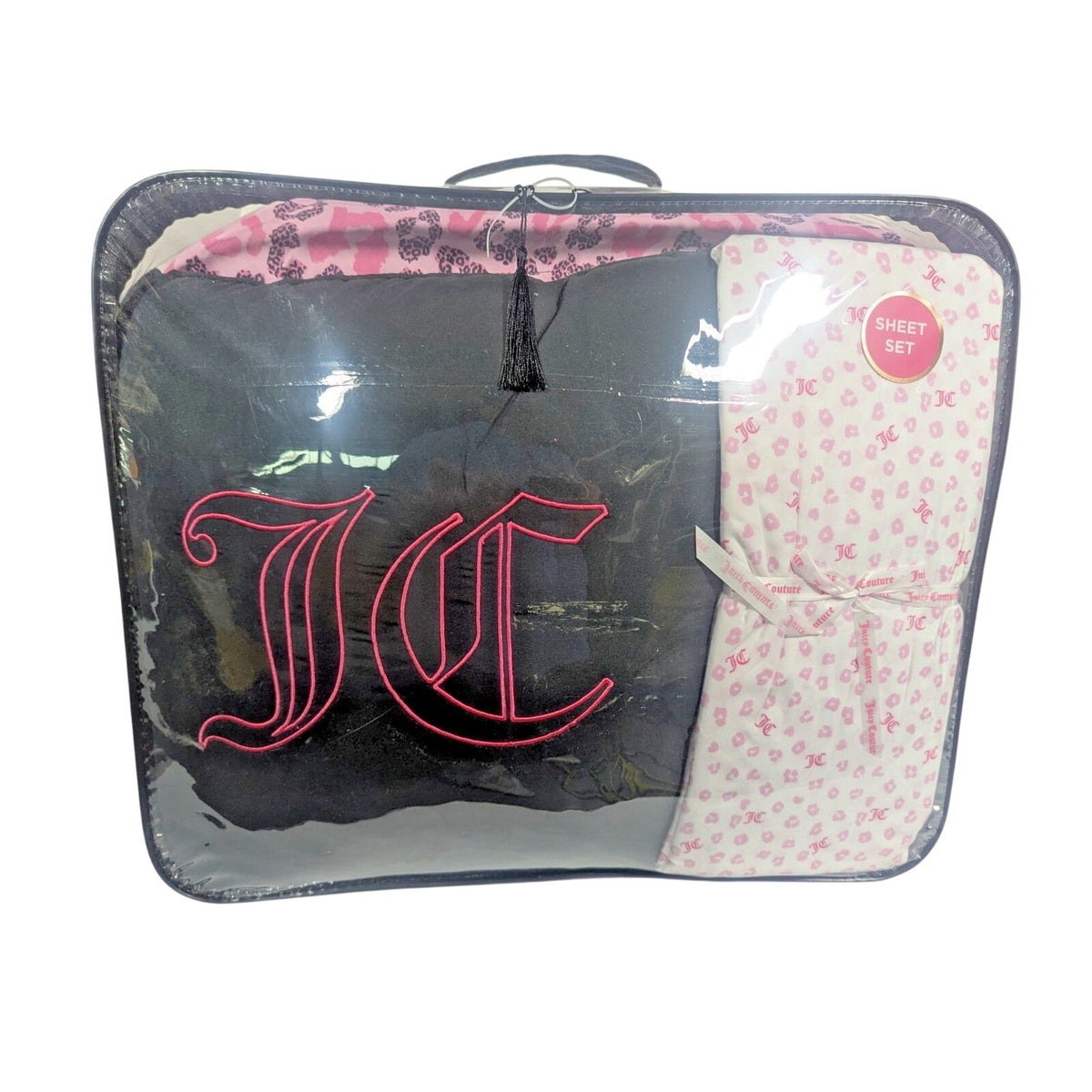 Juicy Couture Pink Black Leopard 8pc KING Bed Set Comforter Shams Sheets &Pillow