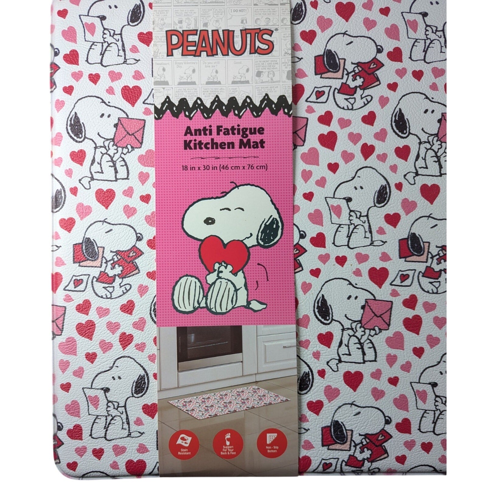 PEANUTS Snoopy Anti-Fatigue Valentine's Day Kitchen Mat 18” X 30” NEW