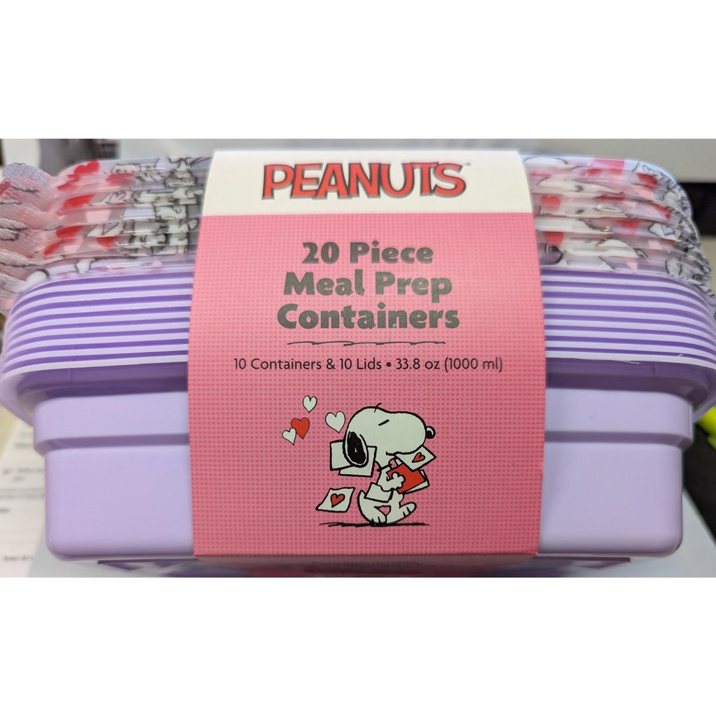 Peanuts Snoopy 20 Piece Meal Prep Food Storage Containers Valentine's Day Pink