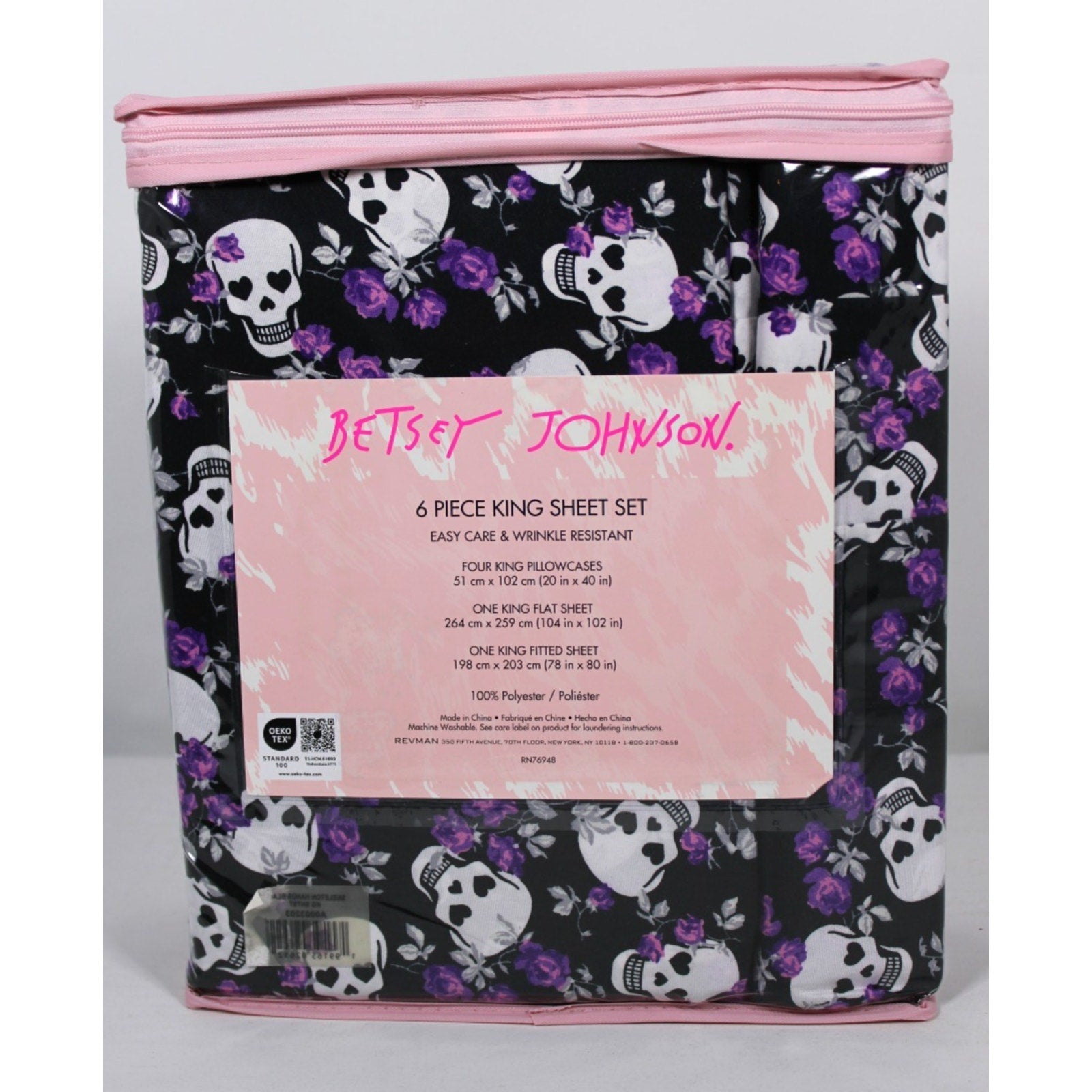 Betsey Johnson Skull Purple Roses 6PC King Sheet Set New