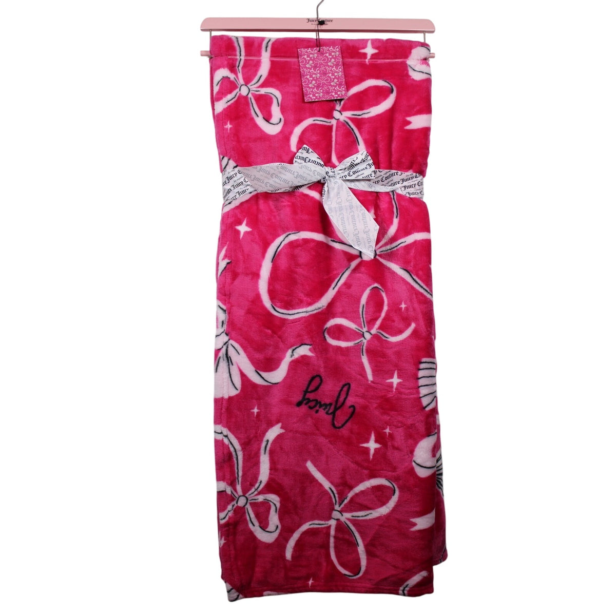 Juicy Couture 60" x 70" Pink Plush Throw Blanket, Bows - OVERSIZED
