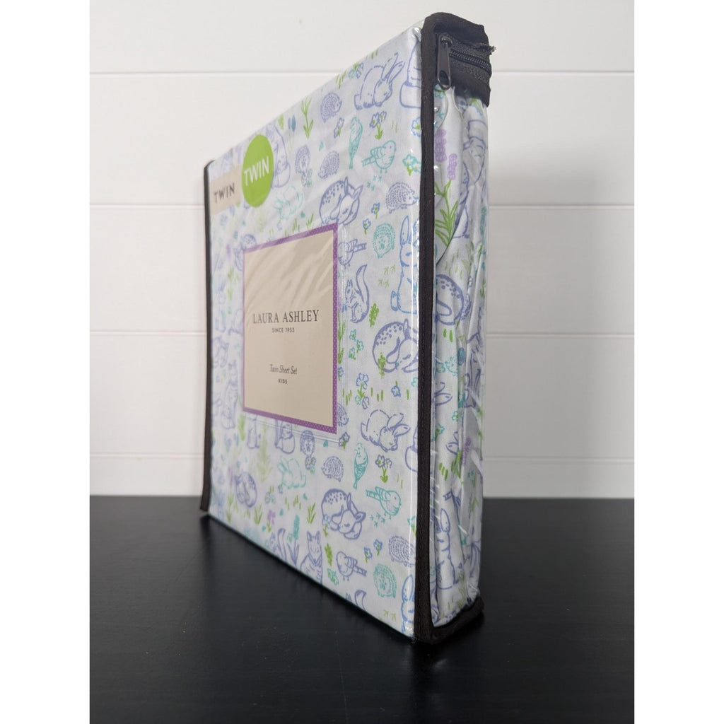 Laura Ashley Spring Animal Flowers Furry Friends 3-pc TWIN Sheet Set - New