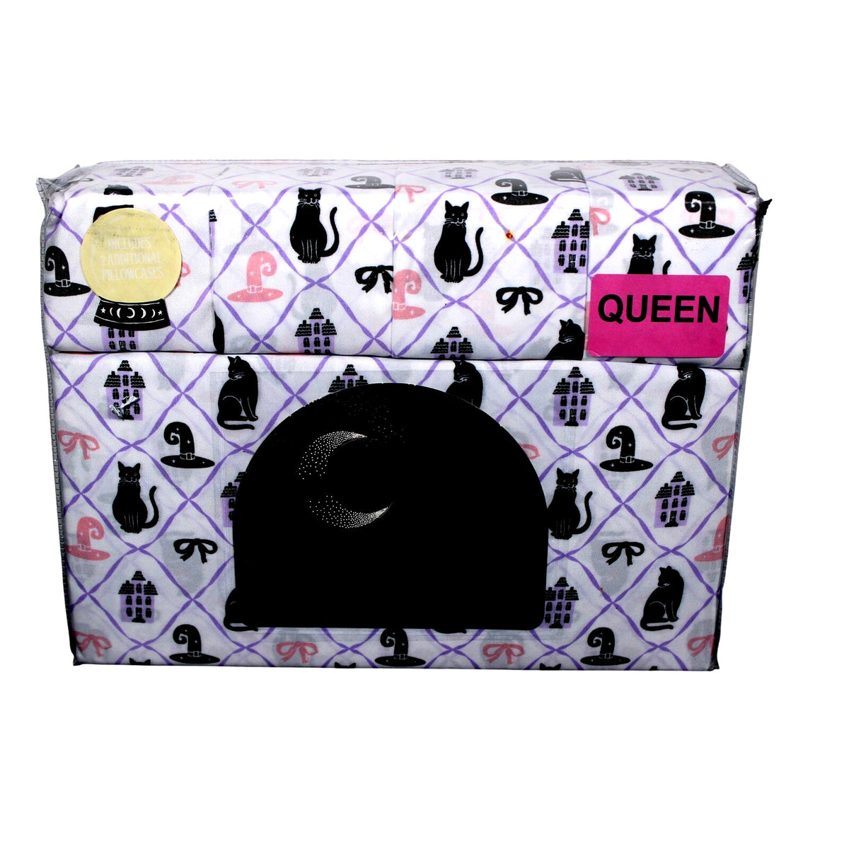 Halloween Haunted Black Cats/Hats/Bows QUEEN Mystic Moon 6 Piece Sheet Set-NWT3