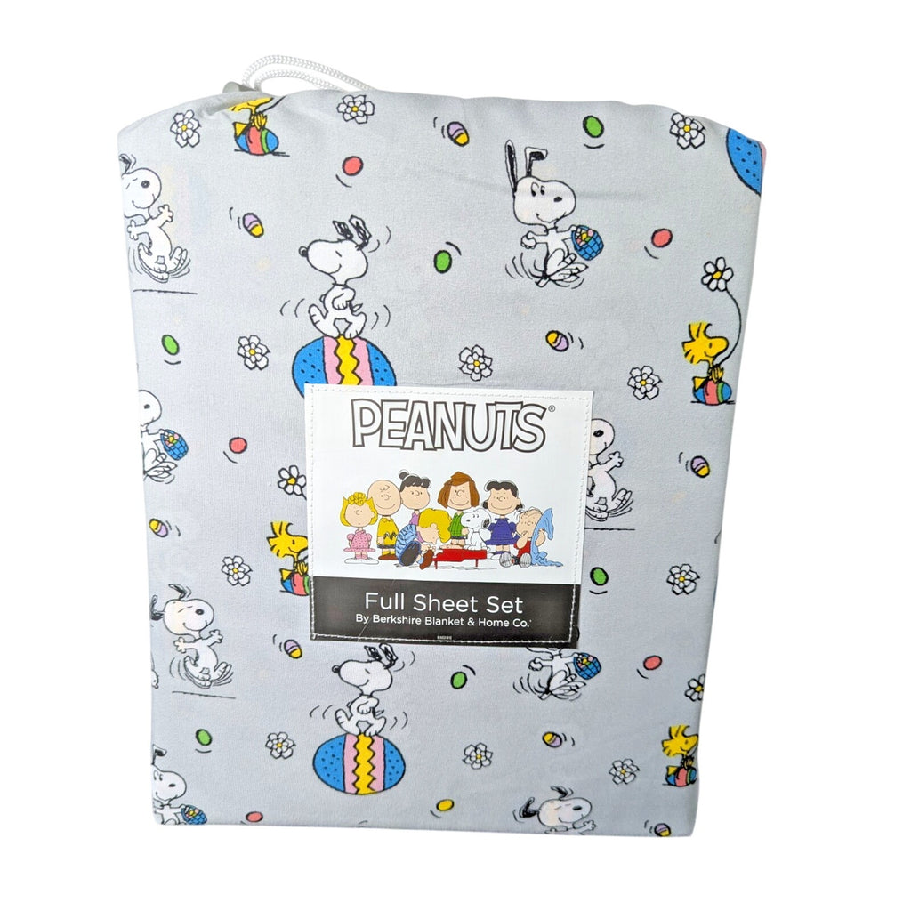 Peanuts Snoopy Easter Egg Bunny FULL size Sheet Set Soft Gray NEW