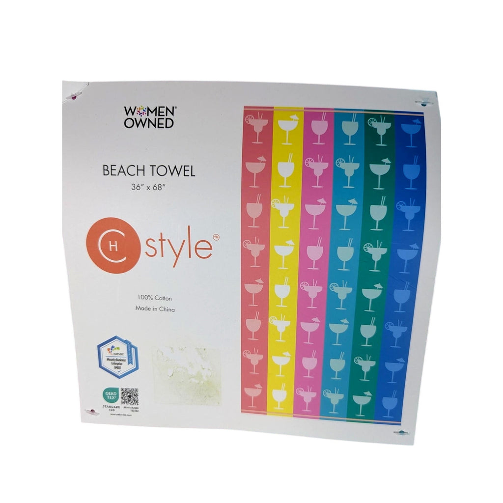 CH Style-Women Owned 36x68 Beach Towel, Drinks, 100% Cotton