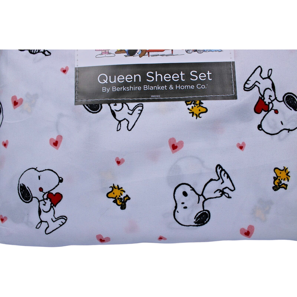 Peanuts Snoopy Queen 4pc Sheet Set By Berkshire Heart Valentines Woodstock NEW