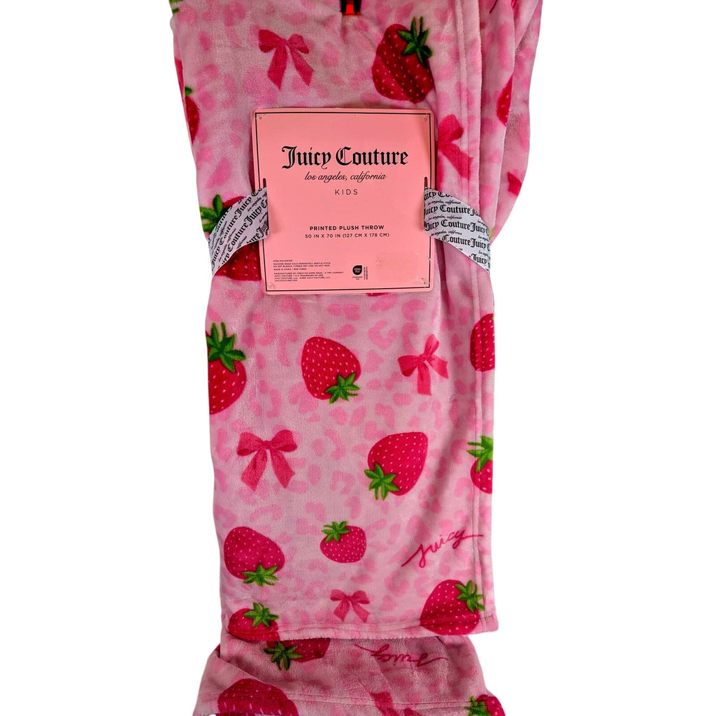 Juicy Couture Kids Plush Throw, 50x70, Strawberries, Pink Bows