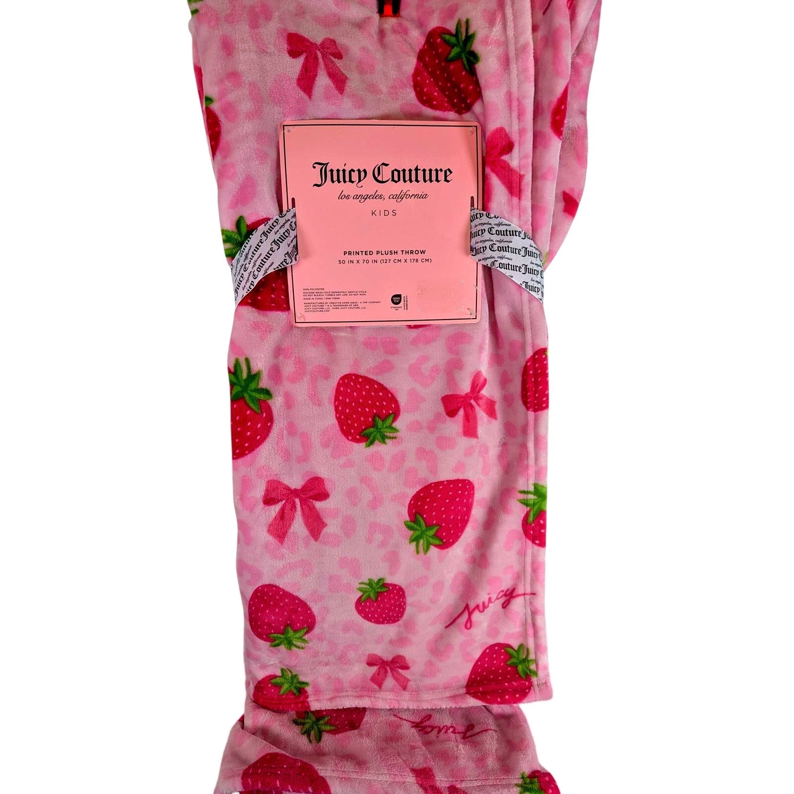 Juicy Couture Kids Plush Throw, 50x70, Strawberries, Pink Bows