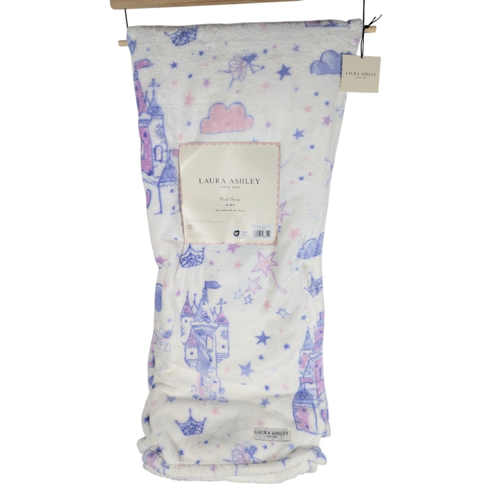 LAURA ASHLEY Plush Throw Kids 50"x60" Castles, Stars, Crown, Fairies, Wand New