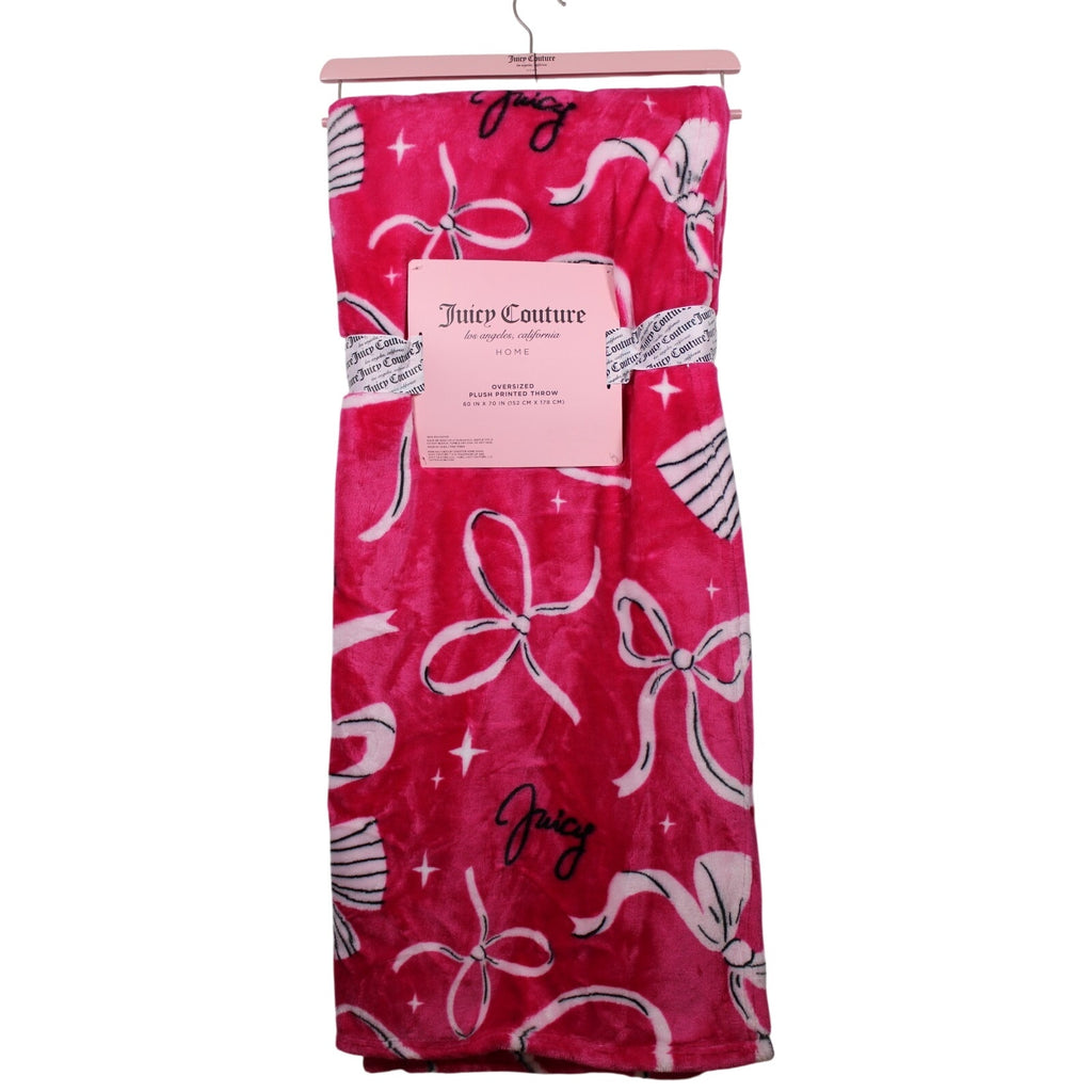 Juicy Couture 60" x 70" Pink Plush Throw Blanket, Bows - OVERSIZED