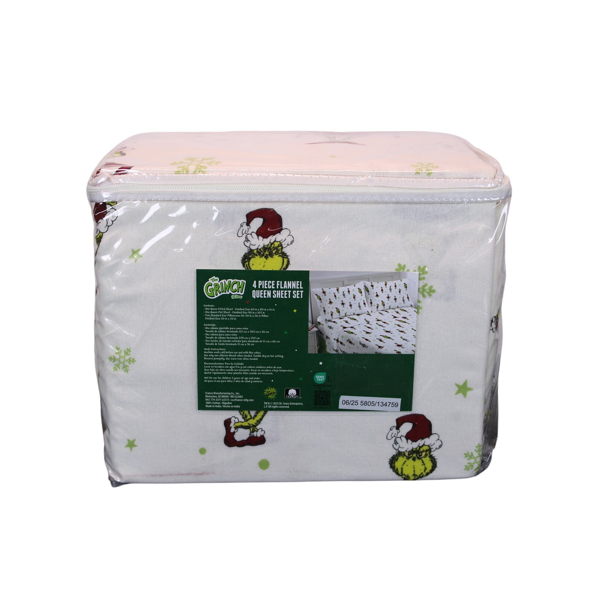 New Dr. Seuss Grinch 4 piece Queen Flannel Sheet Set - Holiday Fun