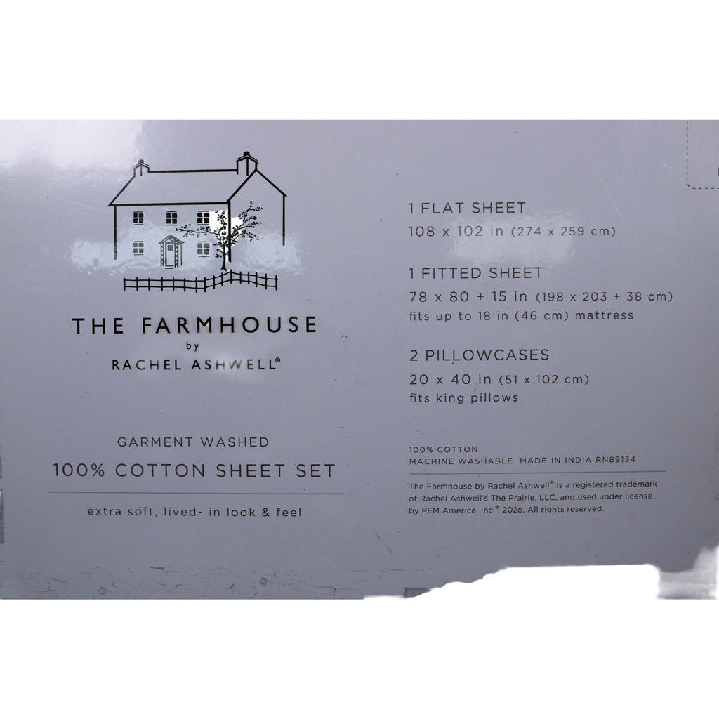 The Farmhouse Rachel Ashwell KING Sheet Set Green Floral Cotton Shabby Chic 4pcs
