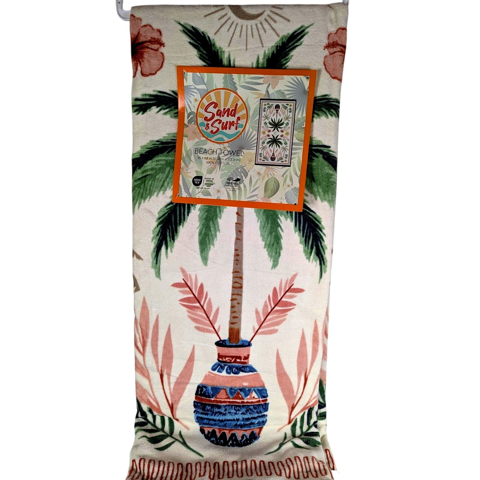Sand & Surf Beach Towel 36" x 68" Palm Trees 100% Cotton