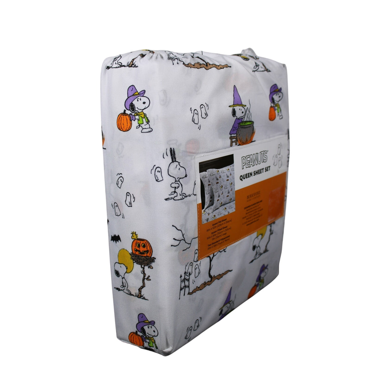 Peanuts 4pc Halloween Snoopy Woodstock QUEEN Sheet Set White Berkshire