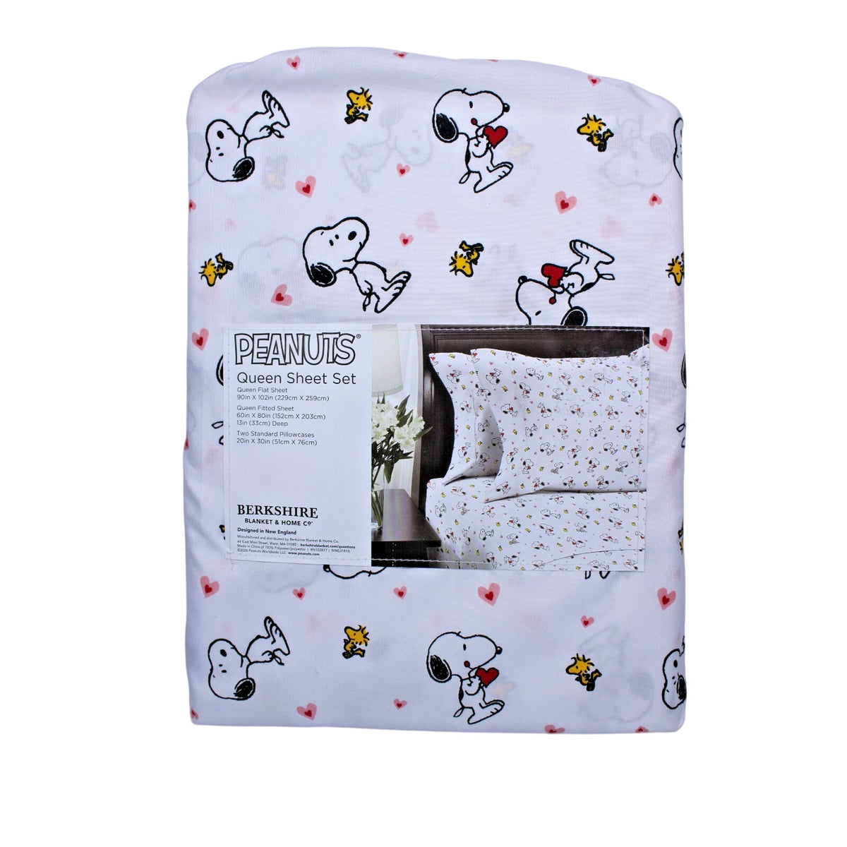 Peanuts Snoopy Queen 4pc Sheet Set By Berkshire Heart Valentines Woodstock NEW