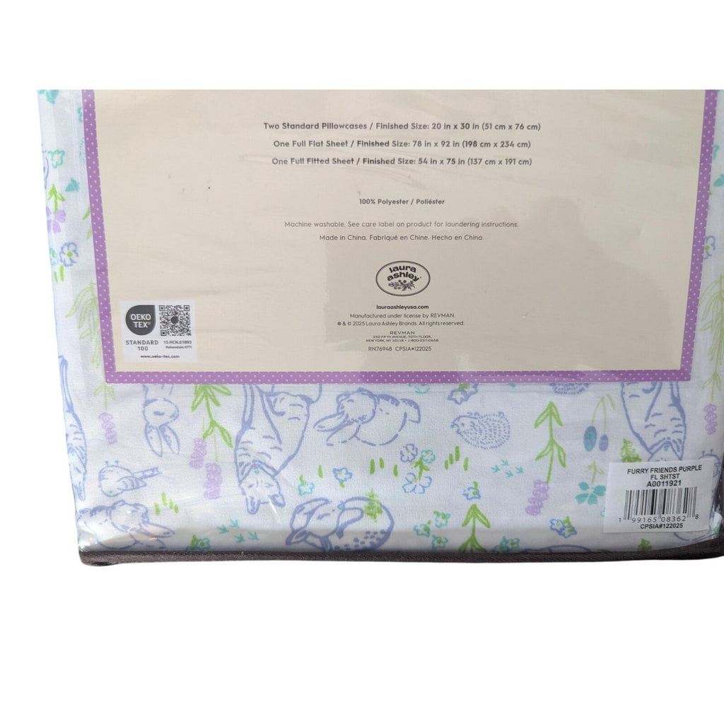 Laura Ashley Spring Animal Flowers Furry Friends 3-pc FULL Sheet Set - New