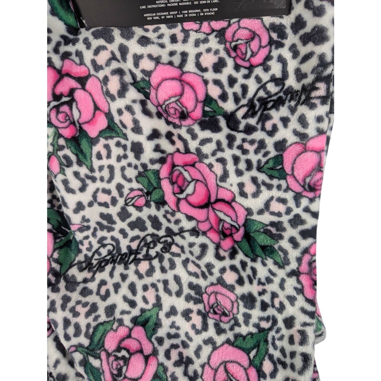 Ed Hardy Twin Plush Blanket 60x90 Roses, Leopard Spots
