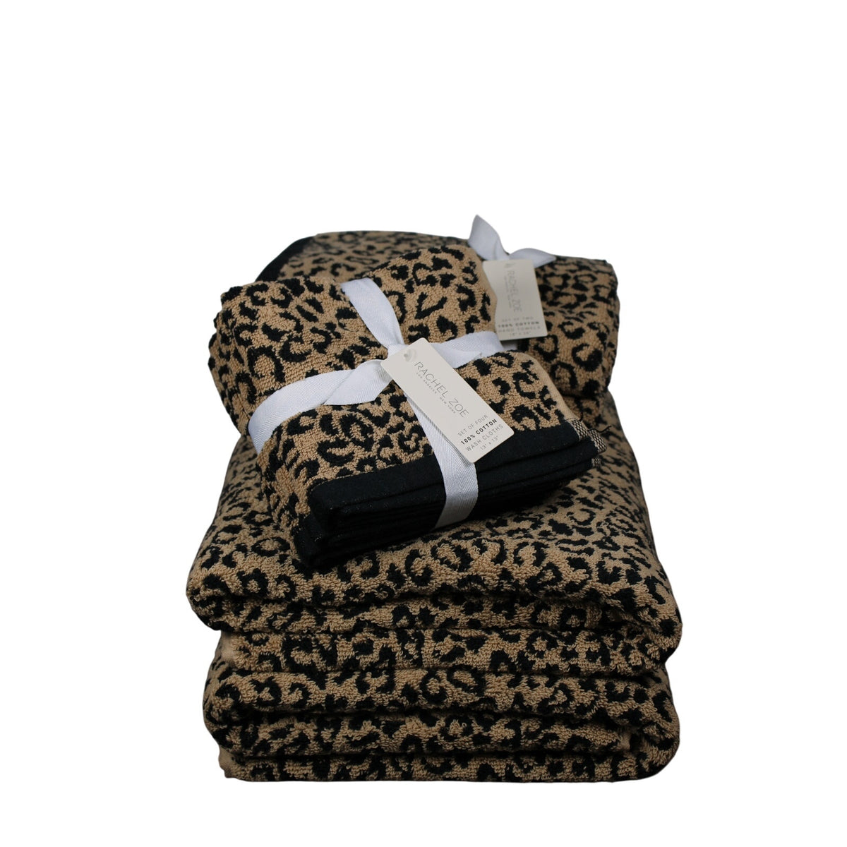 Rachel Zoe Leopard Cheetah Animal Print Bath Hand Washcloth Towel Set 8 Pc - NEW