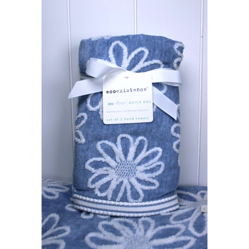 Blue Daisy 4pc. Towel Set - 2 Hand 2 Bath, Ecoexistence-Reversible Quick Dry