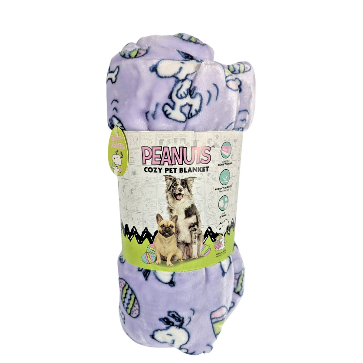 PEANUTS Cozy Sherpa Blanket for Pets - Snoopy, Easter Eggs, Bone, 40” X 50” NEW