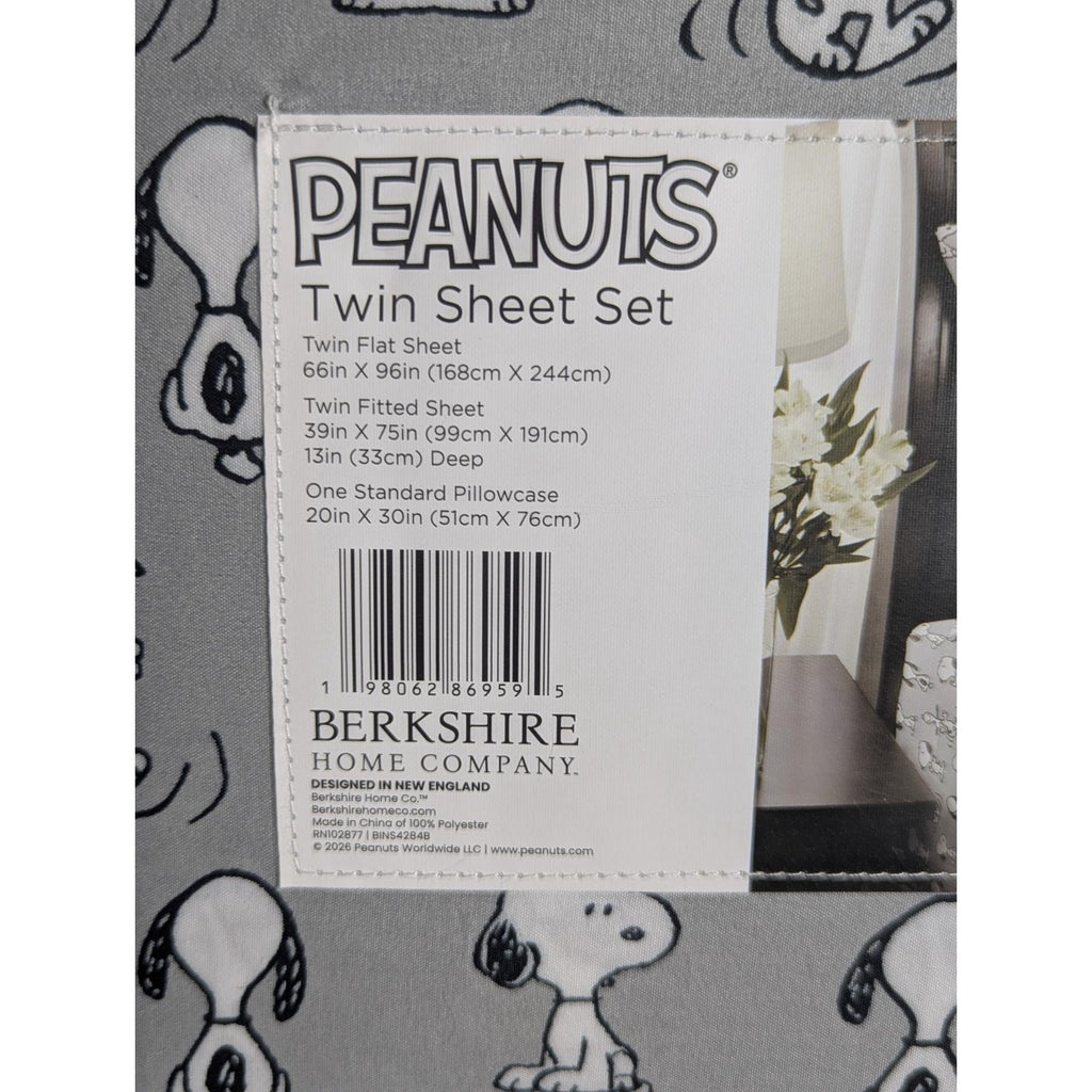 Peanuts Snoopy 4 pc Twin Sheet Set Prints Gray - New