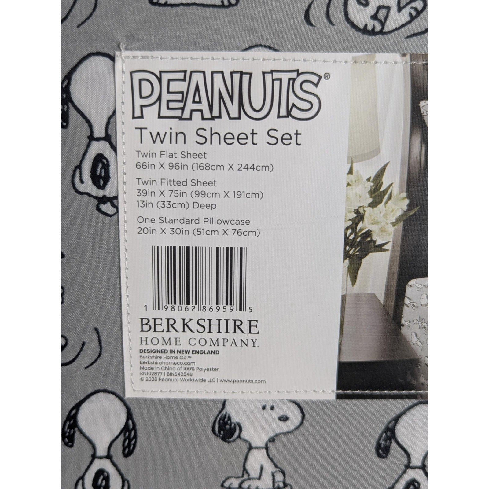 Peanuts Snoopy 4 pc Twin Sheet Set Prints Gray - New