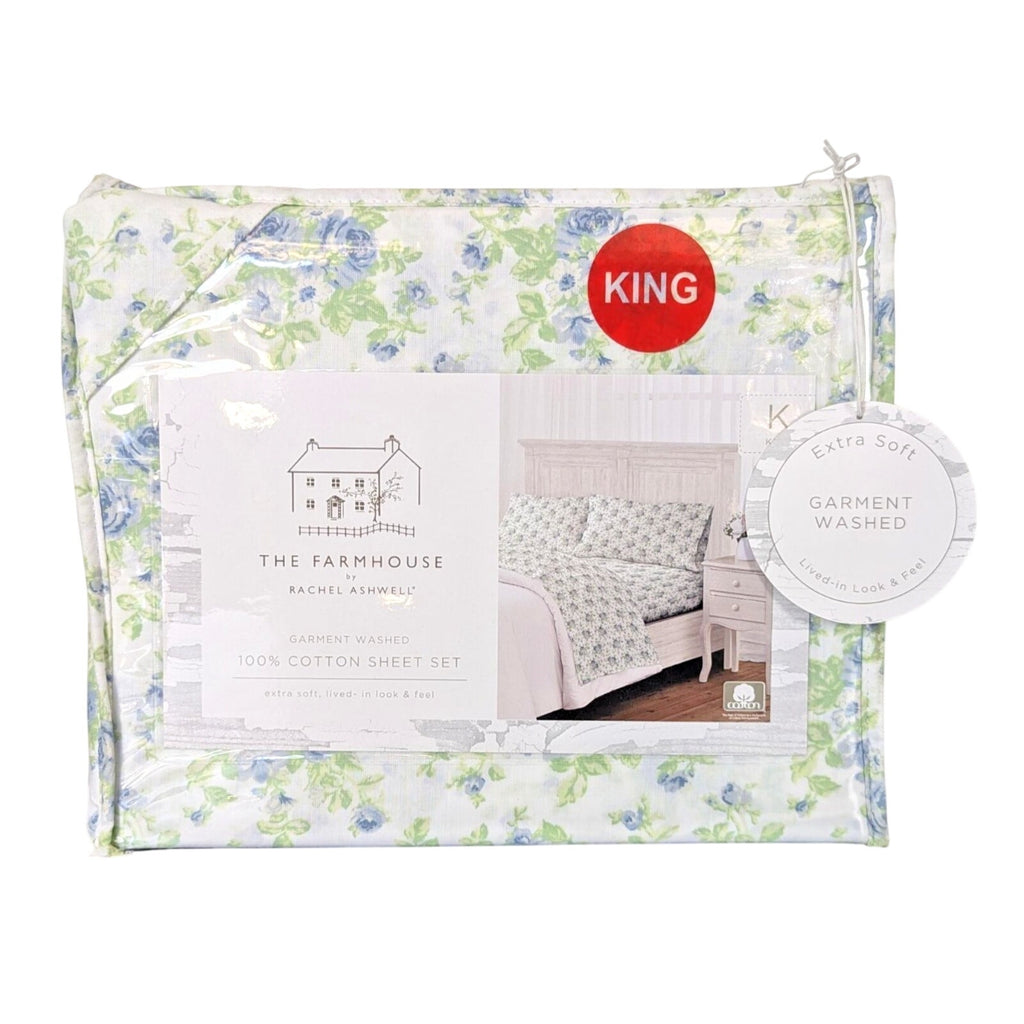 The Farmhouse Rachel Ashwell Blue Floral King Sheet Set Blue Green