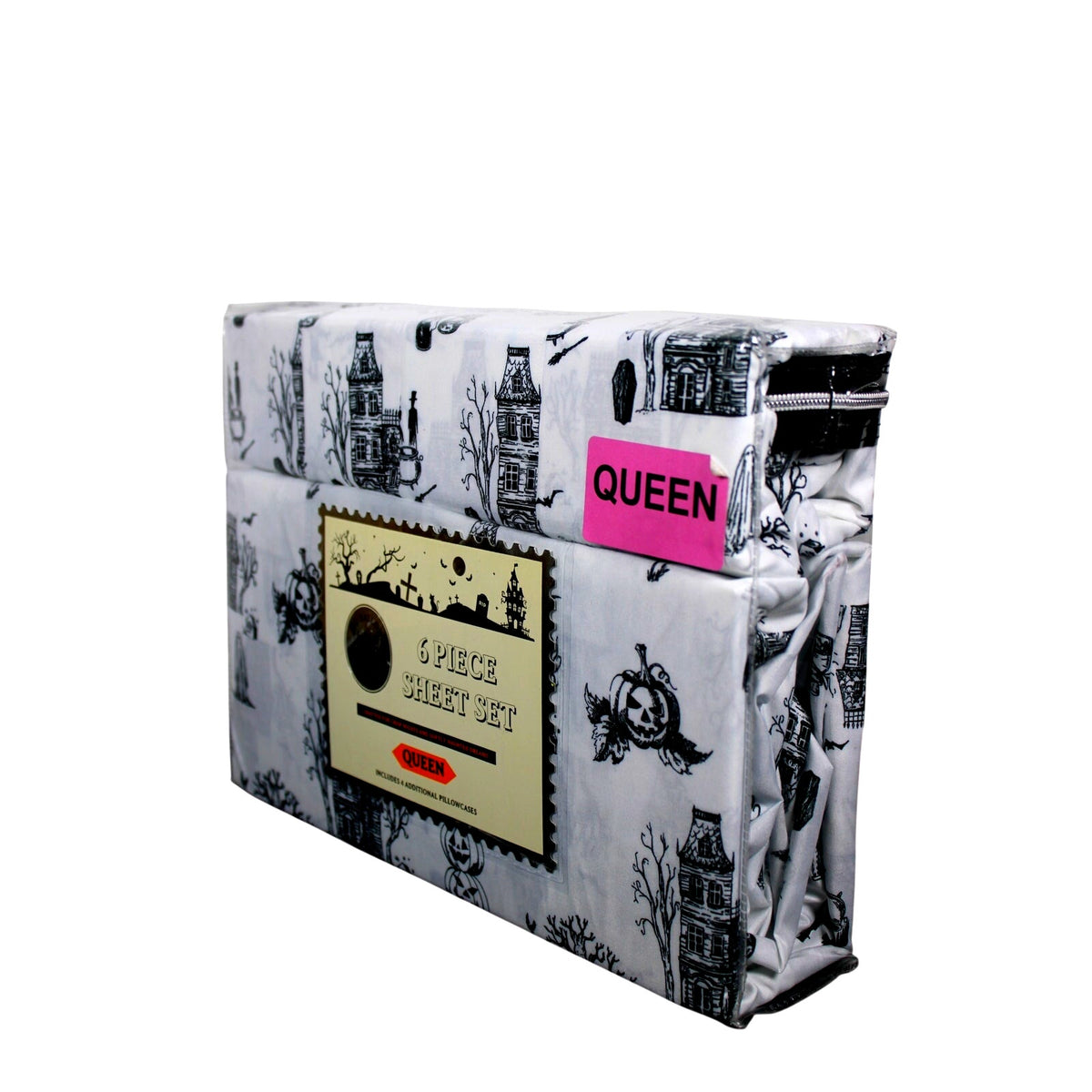 Spooky Halloween QUEEN Sheets Set Haunted House, Pumpkins, Ghosts, Poison, Trees