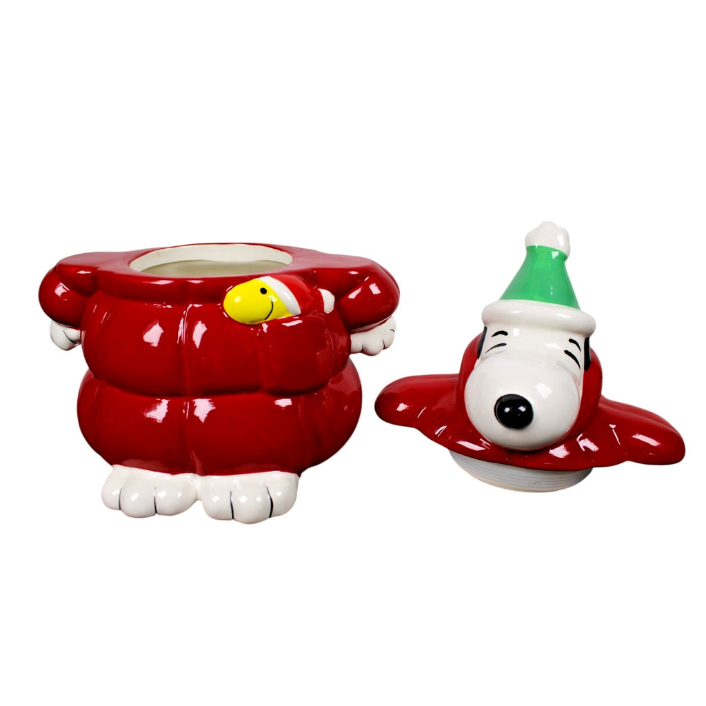 NEW Peanuts Snoopy Red Puffer Jacket Woodstock Cookie Jar Canister Christmas