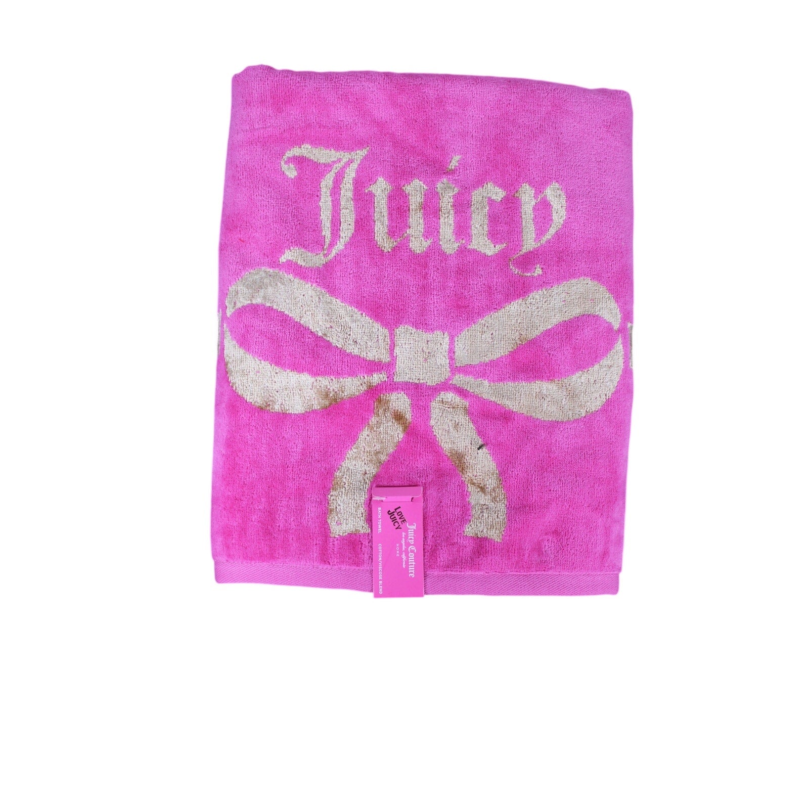 JUICY COUTURE 2psc. PINK FUCHSIA GOLD BOW TIE COTTON VISCOSE Soft 1 BATH 1 HAND TOWEL