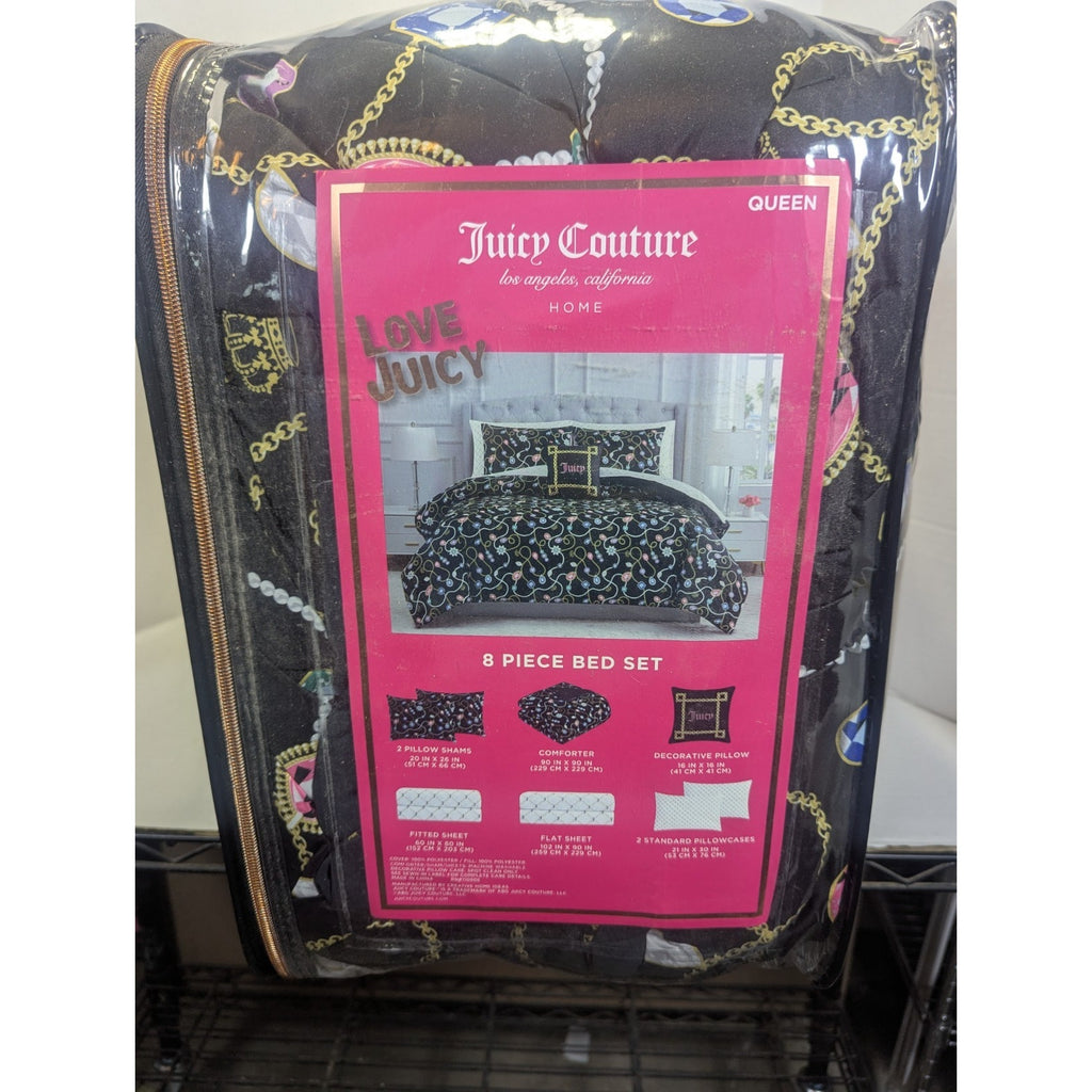Juicy Couture Jewelery Gems Crowns QUEEN Bed Set Comforter, Shams, Sheets,Pillow