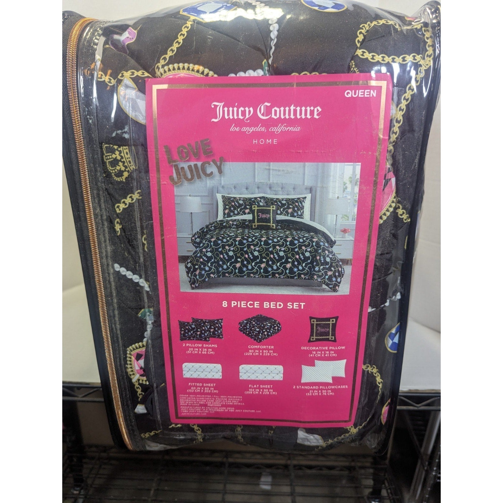 Juicy Couture Jewelery Gems Crowns QUEEN Bed Set Comforter, Shams, Sheets,Pillow