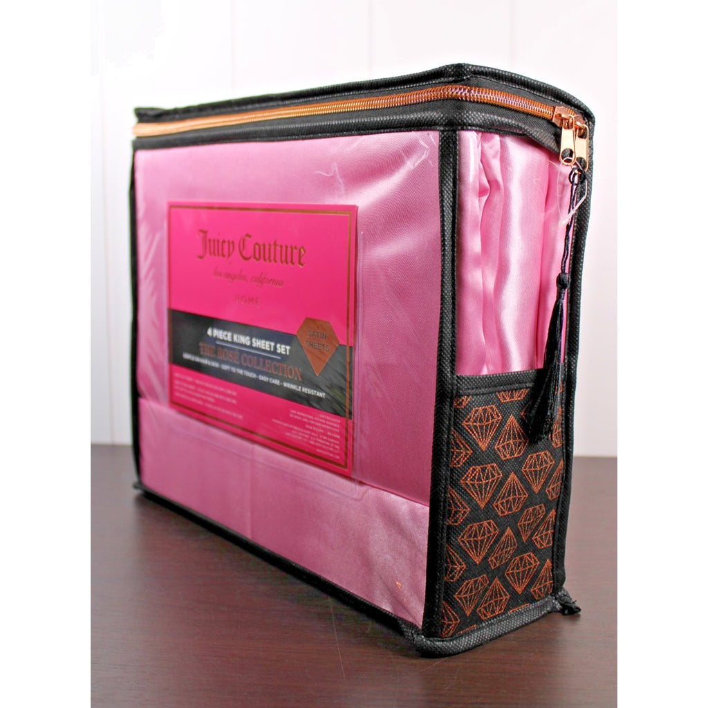 Juicy Couture Juicy Pink Satin 4pc KING Sheet Set Easy Care Soft Sleek Smooth