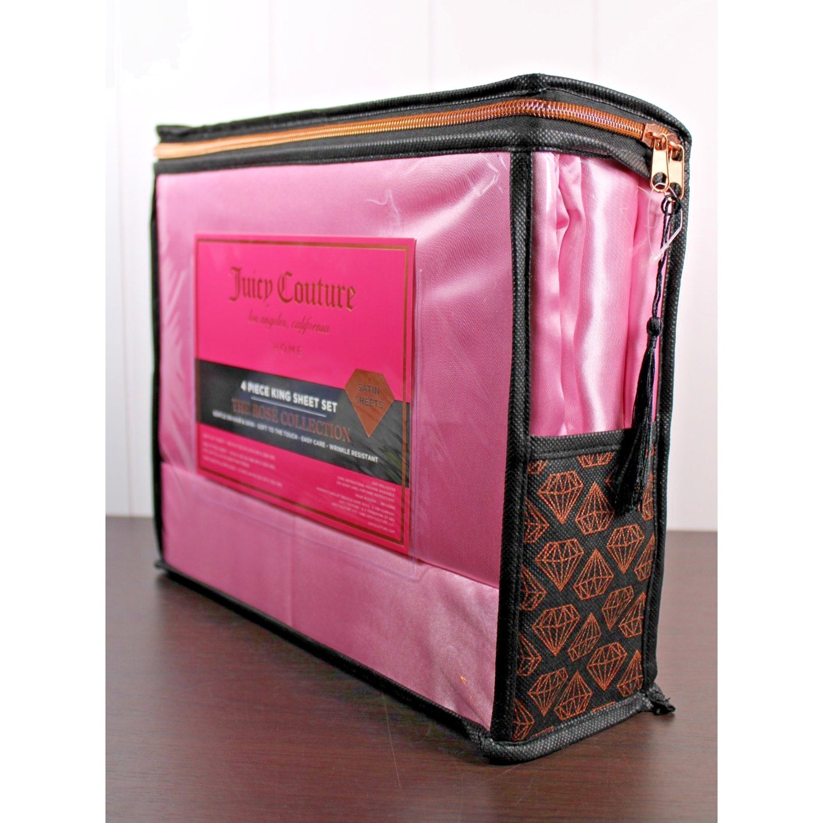 Juicy Couture Juicy Pink Satin 4pc KING Sheet Set Easy Care Soft Sleek Smooth