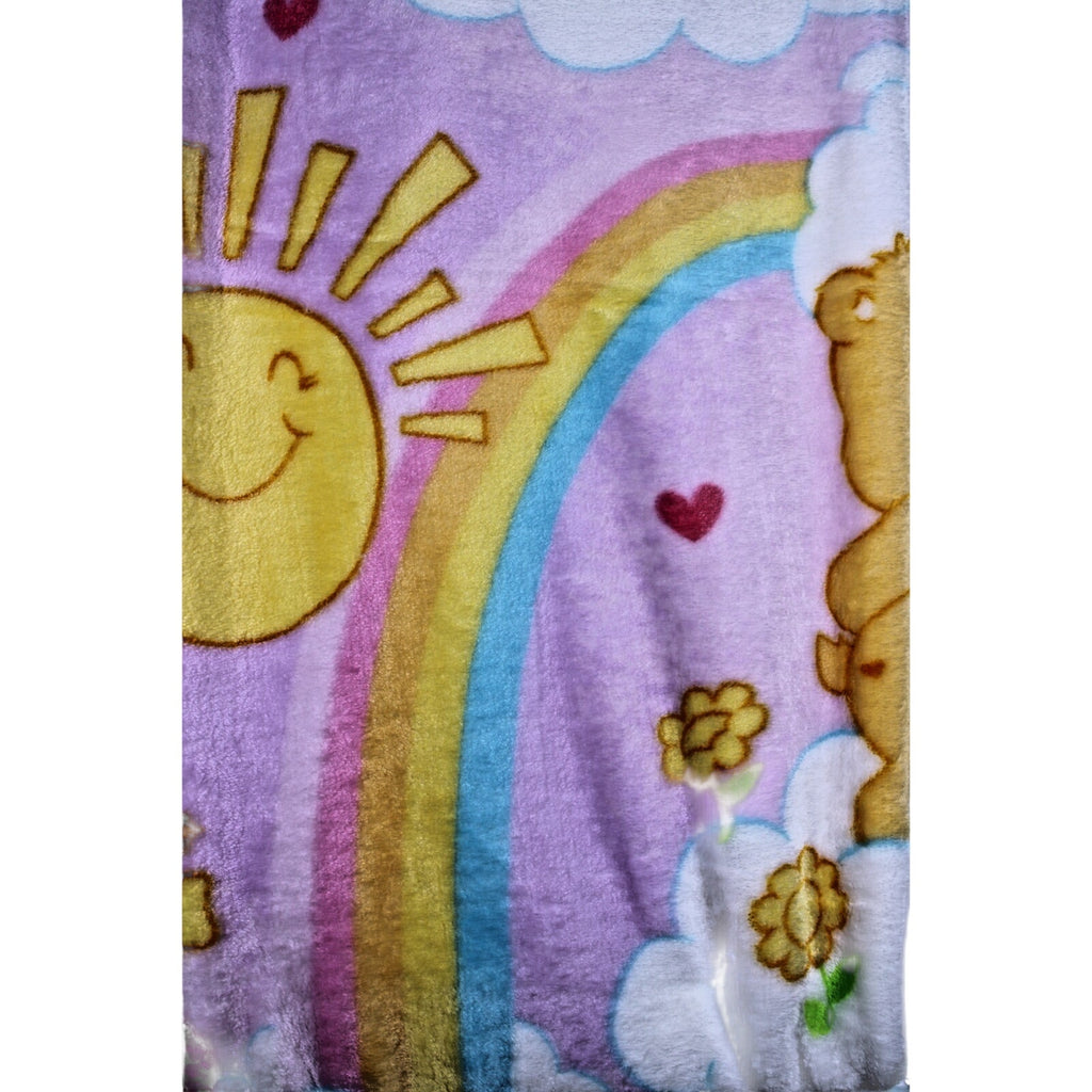 Care Bears Soft Throw Blanket Smiley Suns Rainbows Flowers and Clouds 50” X 70”